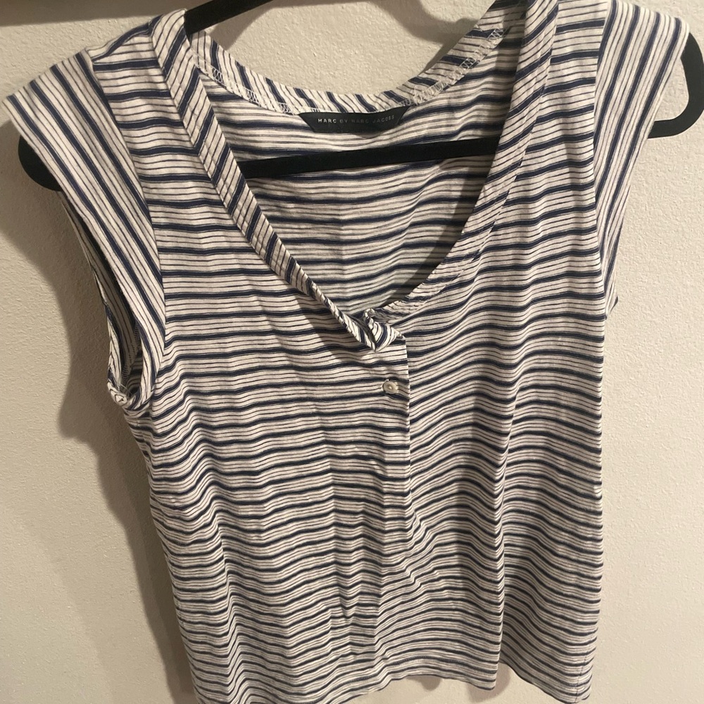 Marc Jacobs Navy and White Striped Blouse Size‎ Medium